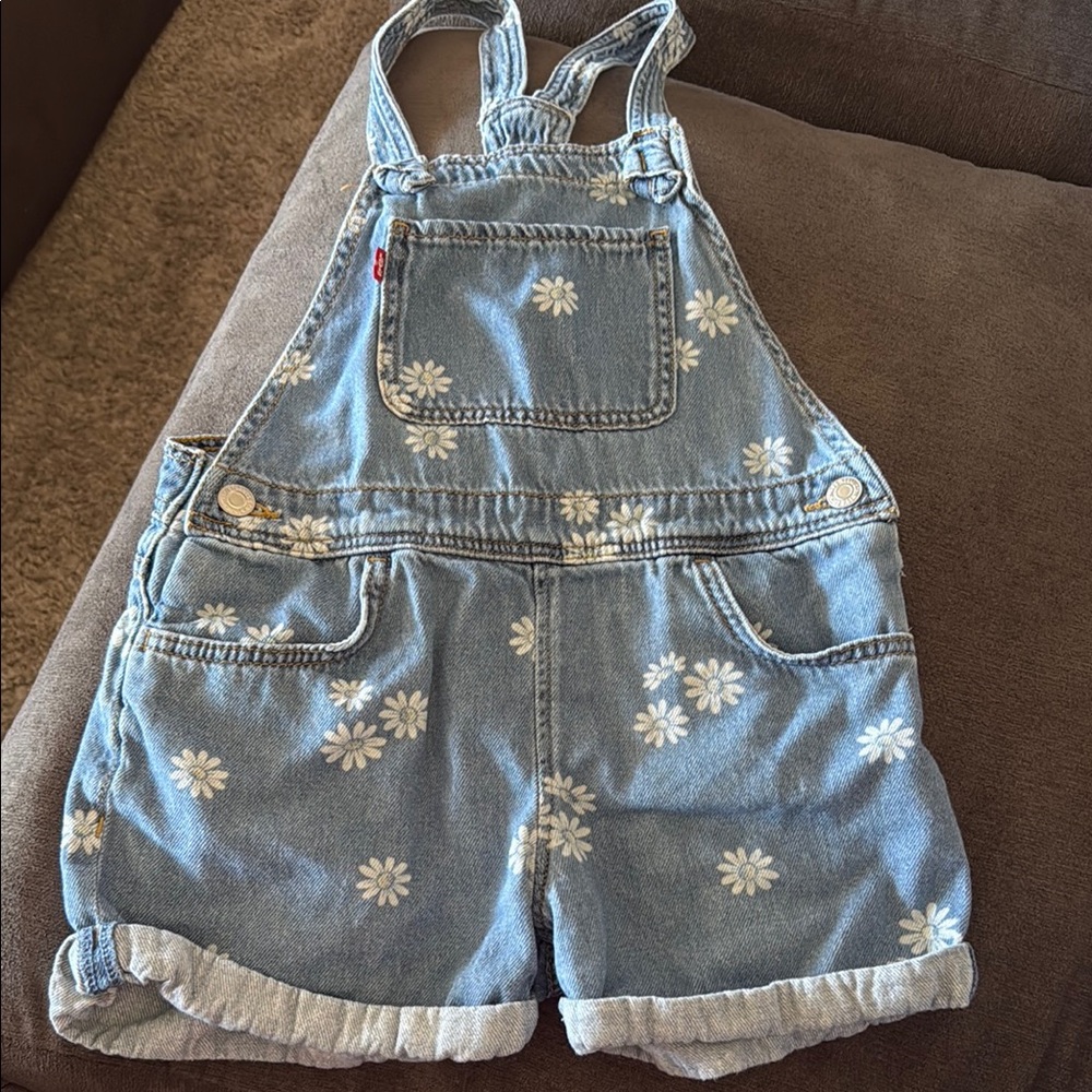 Levi's Blue Overalls with White Floral Design